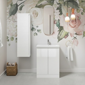 Hudson Reed Urban Floor Standing 2-Door Vanity Unit with Basin 1 Satin White - 600mm Wide