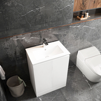 Hudson Reed Urban Floor Standing 2-Door Vanity Unit with Basin 2 Satin White - 600mm Wide