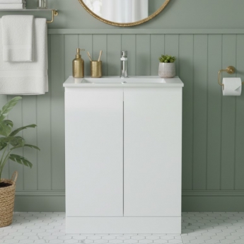 Hudson Reed Urban Floor Standing 2-Door Vanity Unit with Basin 2 Satin White - 600mm Wide