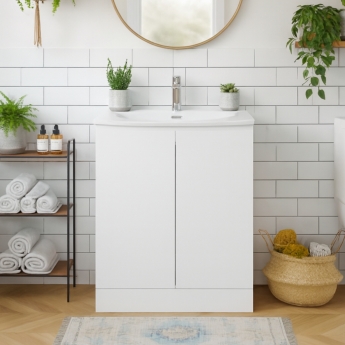 Hudson Reed Urban Floor Standing 2-Door Vanity Unit with Basin 4 Satin White - 600mm Wide