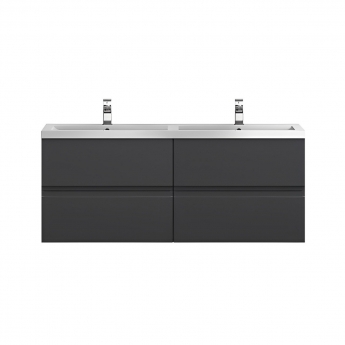 Hudson Reed Urban Wall Hung 4-Drawer Vanity Unit with Double Polymarble Basin 1200mm Wide - Satin Anthracite