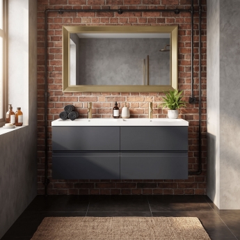 Hudson Reed Urban Wall Hung 4-Drawer Vanity Unit with Double Polymarble Basin 1200mm Wide - Satin Anthracite | Product Image