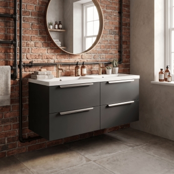Hudson Reed Urban Wall Hung 4-Drawer Vanity Unit with Double Polymarble Basin 1200mm Wide - Satin Anthracite | Product Image