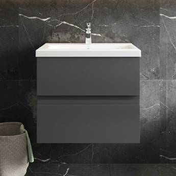 Hudson Reed Urban Wall Hung 2-Drawer Vanity Unit with Basin 3 Satin Anthracite - 600mm Wide