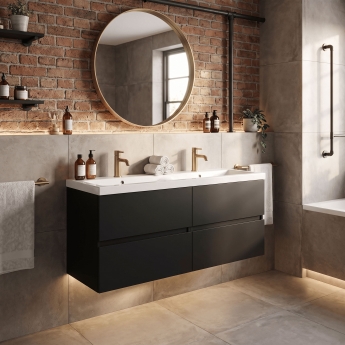 Hudson Reed Urban Wall Hung 4-Drawer Vanity Unit with Double Ceramic Basin 1200mm Wide - Satin Anthracite | Product Image