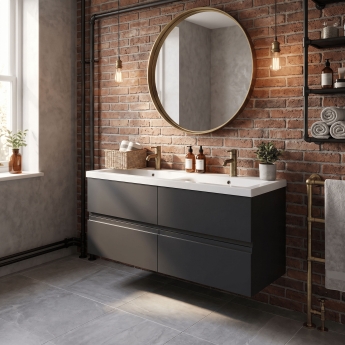 Hudson Reed Urban Wall Hung 4-Drawer Vanity Unit with Double Ceramic Basin 1200mm Wide - Satin Anthracite | Product Image