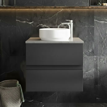 Hudson Reed Urban Wall Hung 2-Drawer Vanity Unit with Bellato Grey Worktop 600mm Wide - Satin Anthracite