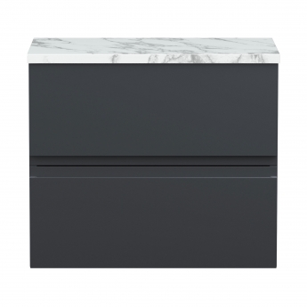 Hudson Reed Urban Wall Hung 2-Drawer Vanity Unit with Carrera Marble Worktop 600mm Wide - Satin Anthracite | Product Image