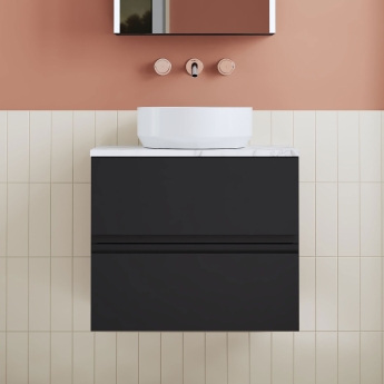 Hudson Reed Urban Wall Hung 2-Drawer Vanity Unit with Carrara Marble Worktop 600mm Wide - Satin Anthracite | Product Image