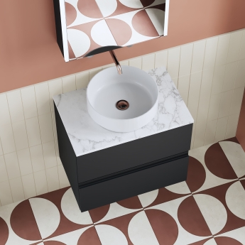 Hudson Reed Urban Wall Hung 2-Drawer Vanity Unit with Carrara Marble Worktop 600mm Wide - Satin Anthracite | Product Image