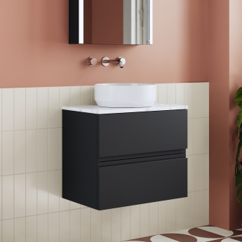 Hudson Reed Urban Wall Hung 2-Drawer Vanity Unit with Carrara Marble Worktop 600mm Wide - Satin Anthracite | Product Image