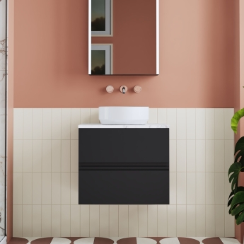 Hudson Reed Urban Wall Hung 2-Drawer Vanity Unit with Carrara Marble Worktop 600mm Wide - Satin Anthracite | Product Image