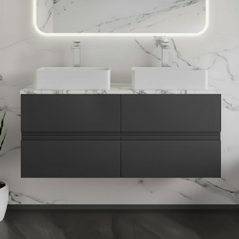 Hudson Reed Urban Wall Hung 4-Drawer Vanity Unit with Carrera Marble Worktop 1200mm Wide - Satin Anthracite