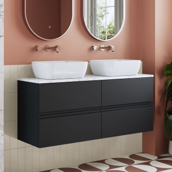 Hudson Reed Urban Wall Hung 4-Drawer Vanity Unit with Carrara Marble Worktop 1200mm Wide - Satin Anthracite | Product Image