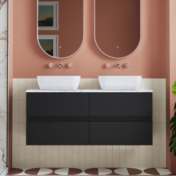 Hudson Reed Urban Wall Hung 4-Drawer Vanity Unit with Carrara Marble Worktop 1200mm Wide - Satin Anthracite | Product Image