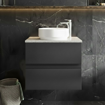 Hudson Reed Urban Wall Hung 2-Drawer Vanity Unit with Sparkling White Worktop 600mm Wide - Satin Anthracite