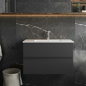 Hudson Reed Urban Wall Hung 2-Drawer Vanity Unit with Basin 2 Satin Anthracite - 800mm Wide
