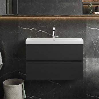 Hudson Reed Urban Wall Hung 2-Drawer Vanity Unit with Basin 3 Satin Anthracite - 800mm Wide