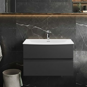 Hudson Reed Urban Wall Hung 2-Drawer Vanity Unit with Basin 4 Satin Anthracite - 800mm Wide
