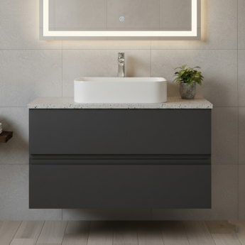 Hudson Reed Urban Wall Hung 2-Drawer Vanity Unit with Bellato Grey Worktop 800mm Wide - Satin Anthracite