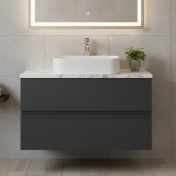Hudson Reed Urban Wall Hung 2-Drawer Vanity Unit with Carrera Marble Worktop 800mm Wide - Satin Anthracite | Product Image