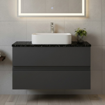 Hudson Reed Urban Wall Hung 2-Drawer Vanity Unit with Sparkling Black Worktop 800mm Wide - Satin Anthracite