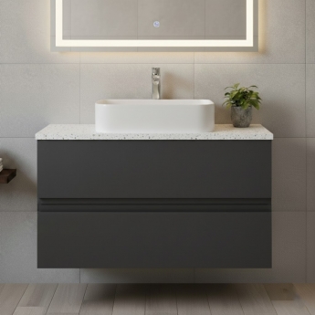 Hudson Reed Urban Wall Hung 2-Drawer Vanity Unit with Sparkling White Worktop 800mm Wide - Satin Anthracite