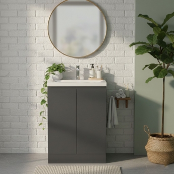 Hudson Reed Urban Floor Standing 2-Door Vanity Unit with Basin-1 600mm Wide - Satin Anthracite