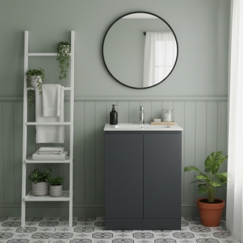 Hudson Reed Urban Floor Standing 2-Door Vanity Unit with Basin-2 600mm Wide - Satin Anthracite