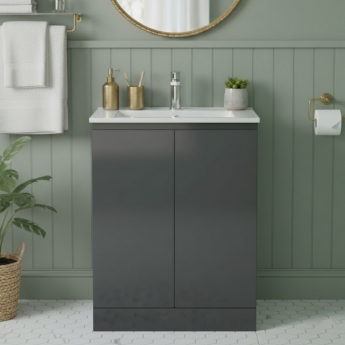 Hudson Reed Urban Floor Standing 2-Door Vanity Unit with Basin-2 600mm Wide - Satin Anthracite