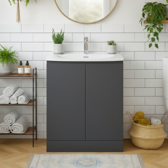 Hudson Reed Urban Floor Standing 2-Door Vanity Unit with Basin-4 600mm Wide - Satin Anthracite