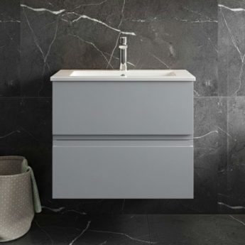 Hudson Reed Urban Wall Hung 2-Drawer Vanity Unit with Basin 2 Satin Grey - 600mm Wide