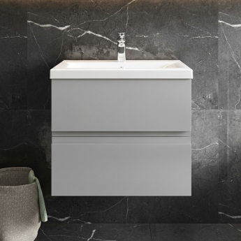Hudson Reed Urban Wall Hung 2-Drawer Vanity Unit with Basin 3 Satin Grey - 600mm Wide