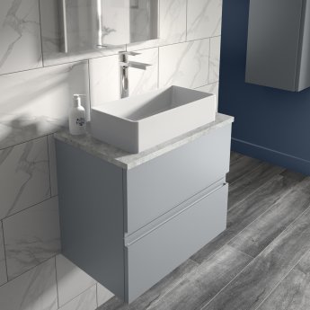Hudson Reed Urban Wall Hung 2-Drawer Vanity Unit with Ballato Grey Worktop 800mm Wide - Satin Grey