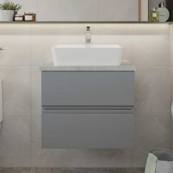 Hudson Reed Urban Wall Hung 2-Drawer Vanity Unit with Bellato Grey Worktop 600mm Wide - Satin Grey