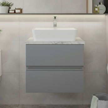 Hudson Reed Urban Wall Hung 2-Drawer Vanity Unit with Carrera Marble Worktop 600mm Wide - Satin Grey | Product Image