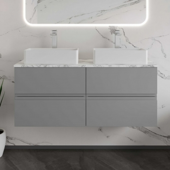 Hudson Reed Urban Wall Hung 4-Drawer Vanity Unit with Carrera Marble Worktop 1200mm Wide - Satin Grey | Product Image
