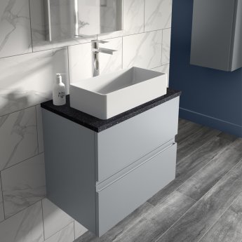 Hudson Reed Urban Wall Hung 2-Drawer Vanity Unit with Sparkling Black Worktop 800mm Wide - Satin Grey
