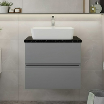 Hudson Reed Urban Wall Hung 2-Drawer Vanity Unit with Sparkling Black Worktop 600mm Wide - Satin Grey