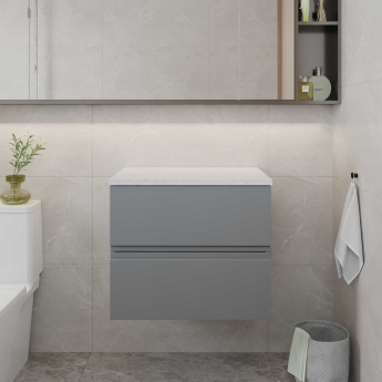 Hudson Reed Urban Wall Hung 2-Drawer Vanity Unit with Sparkling White Worktop 600mm Wide - Satin Grey