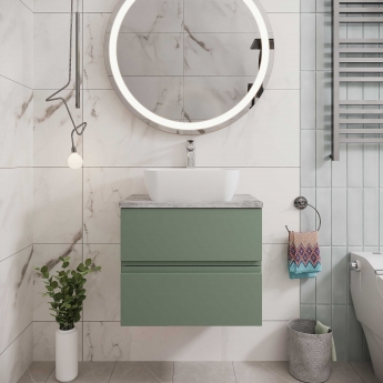 Hudson Reed Urban Wall Hung 2-Drawer Vanity Unit with Bellato Grey Worktop 600mm Wide - Satin Grey