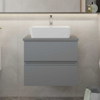 Hudson Reed Urban Wall Hung 2-Drawer Vanity Unit with Worktop 600mm Wide - Satin Grey
