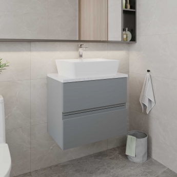 Hudson Reed Urban Wall Hung 2-Drawer Vanity Unit with Bellato Grey Worktop 600mm Wide - Satin Grey