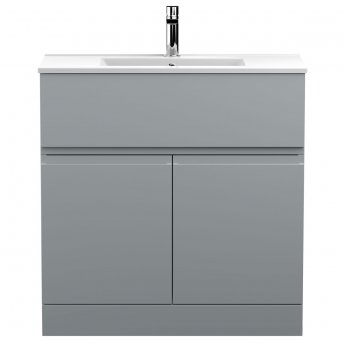 Hudson Reed Urban Floor Standing 2-Door Vanity Unit with Basin 2 Satin Grey - 800mm Wide
