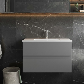 Hudson Reed Urban Wall Hung 2-Drawer Vanity Unit with Basin 2 Satin Grey - 800mm Wide