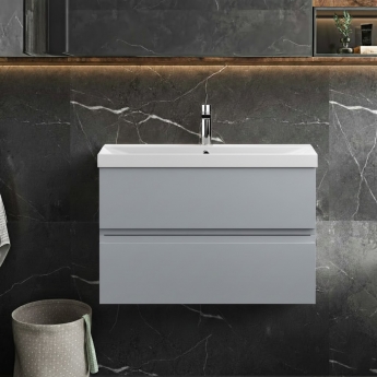 Hudson Reed Urban Wall Hung 2-Drawer Vanity Unit with Basin 3 Satin Grey - 800mm Wide