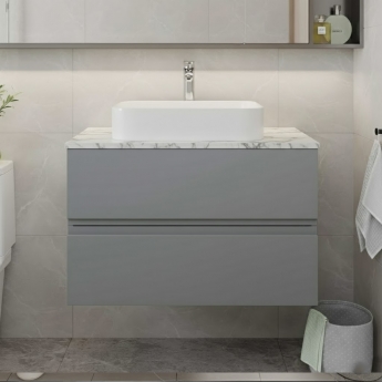 Hudson Reed Urban Wall Hung 2-Drawer Vanity Unit with Carrera Marble Worktop 800mm Wide - Satin Grey | Product Image