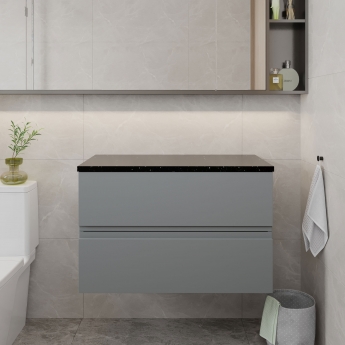 Hudson Reed Urban Wall Hung 2-Drawer Vanity Unit with Sparkling Black Worktop 800mm Wide - Satin Grey