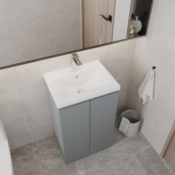 Hudson Reed Urban Floor Standing 2-Door Vanity Unit with Basin 2 Satin Grey - 500mm Wide