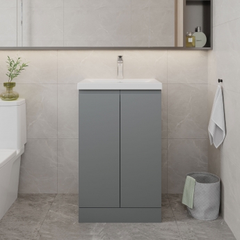 Hudson Reed Urban Floor Standing 2-Door Vanity Unit with Basin 3 Satin Grey - 500mm Wide